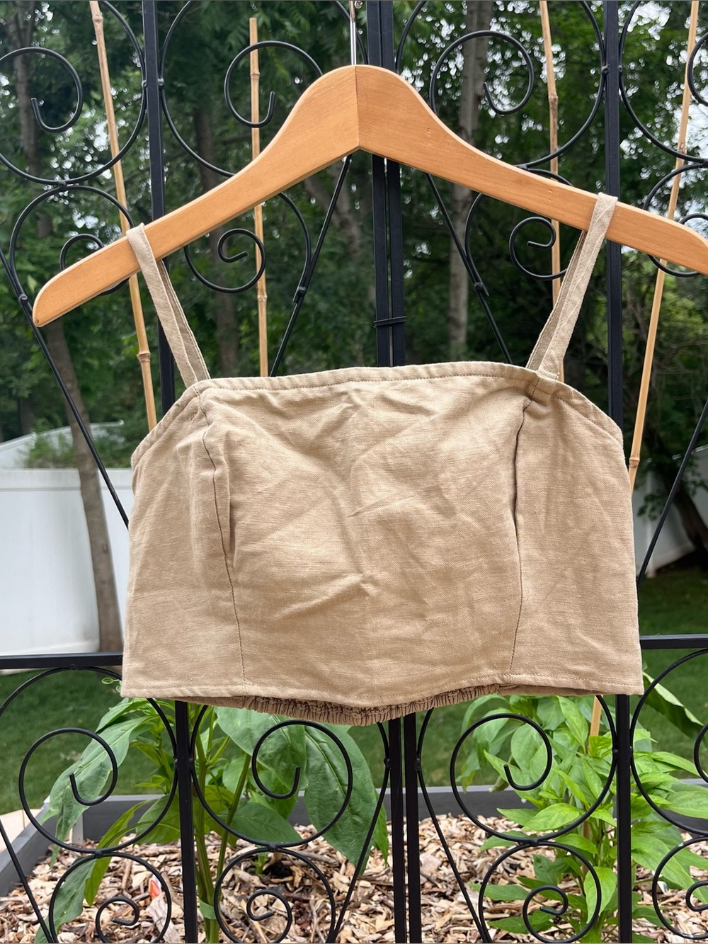 Gap Women’s Beige Linen Cotton Blend Cropped Tube Top Sz S NEW Removable Straps